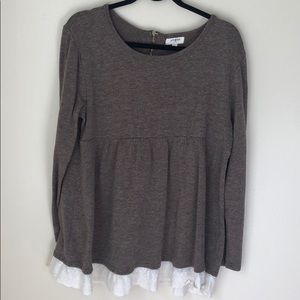 Brown Sweater with White Ruffle Detail